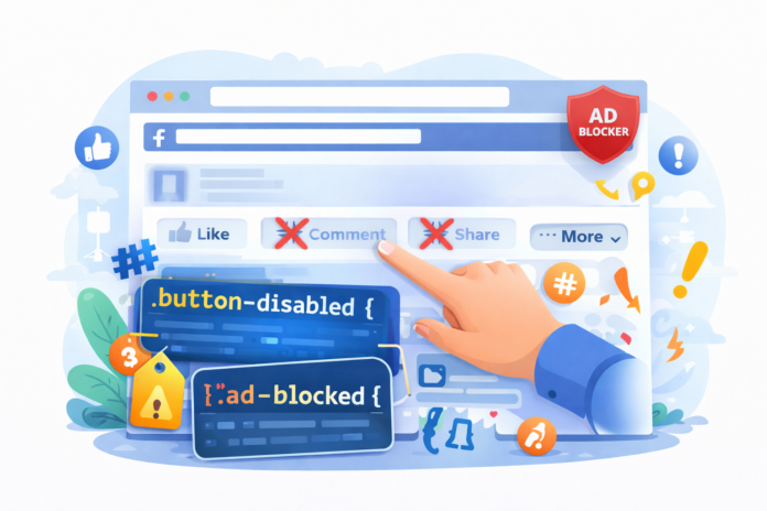 Facebook'ta Reklam Engelleyici Yüklüyken Butonlar Çalışmıyorsa CSS seçici çakışması